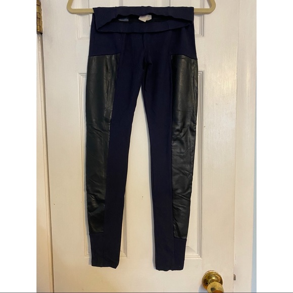 Navy Blue Leggings with Leather Sides | Size 2 - Picture 2 of 2